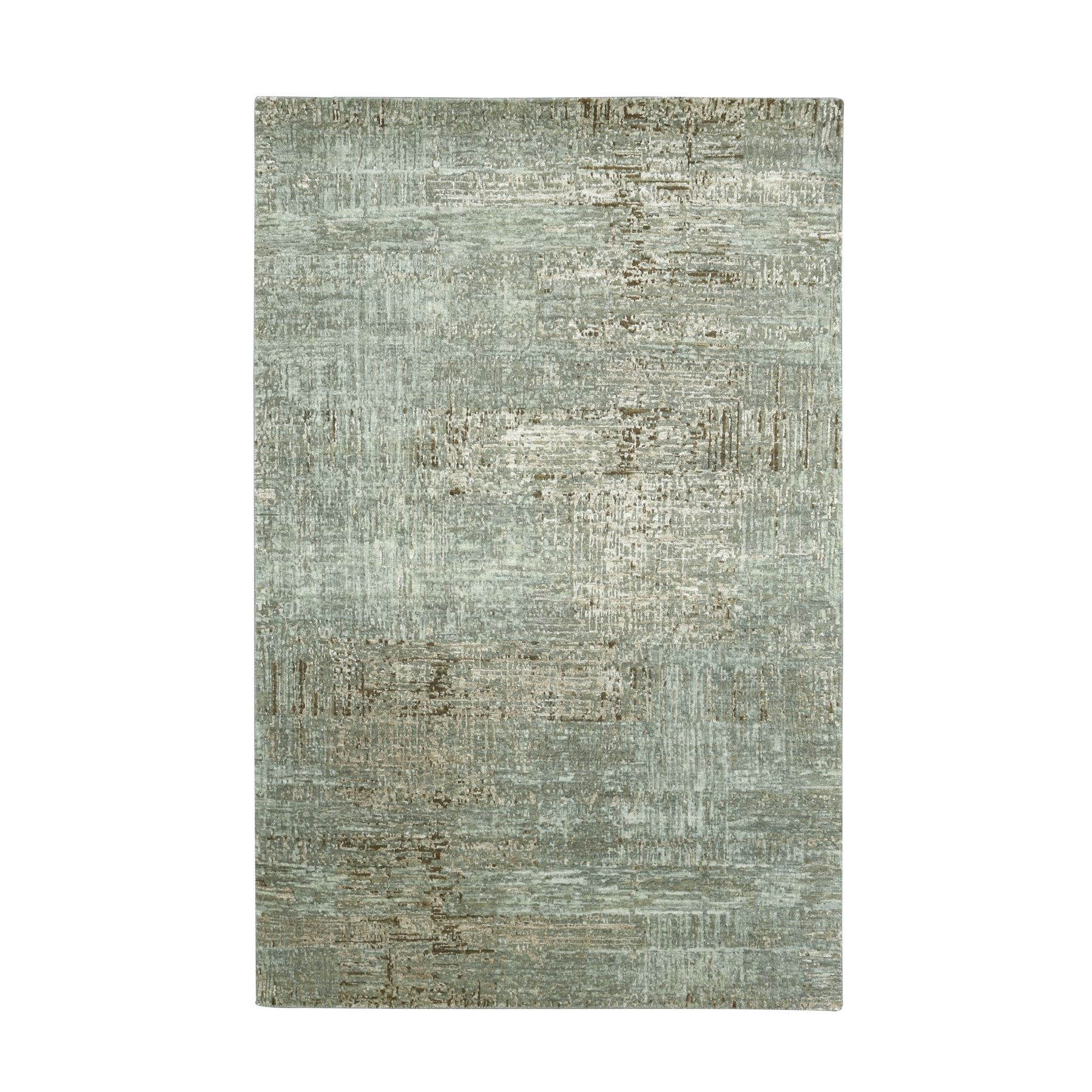 Gray with Light Brown, 100% Wool, Persian Knot, Abstract with Galaxy Design, Hand Knotted, Densely Woven, Oriental Rug